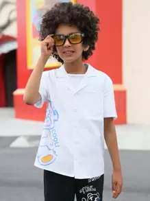 SHEIN 男孩熊和字母圖案西裝領襯衫