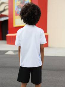 SHEIN 男孩熊和字母圖案西裝領襯衫