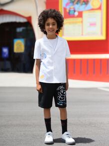 SHEIN 男孩熊和字母圖案西裝領襯衫