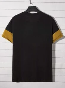 Manfinity Men Letter Graphic Two Tone Tee - Mustard Yellow - View 6