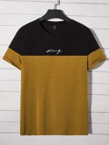 Manfinity Men Letter Graphic Two Tone Tee - Mustard Yellow - View 7