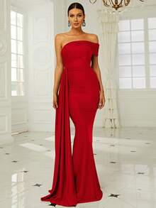 Missord Vestido de vestir de un hombro drapeado lateral - Rojo - Ver 6