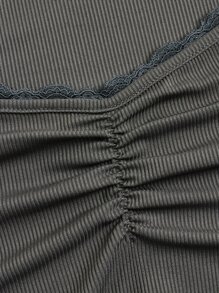 ROMWE Solid Ruched Tee - Dark Grey - View 5