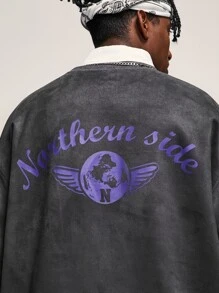 Tops Nam Thêu Lá thư Đường phố - Màu xám đen - Xem 2