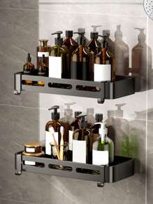 1 pieza Estante de almacenamiento de baño sin perforación - Negro - Ver 1