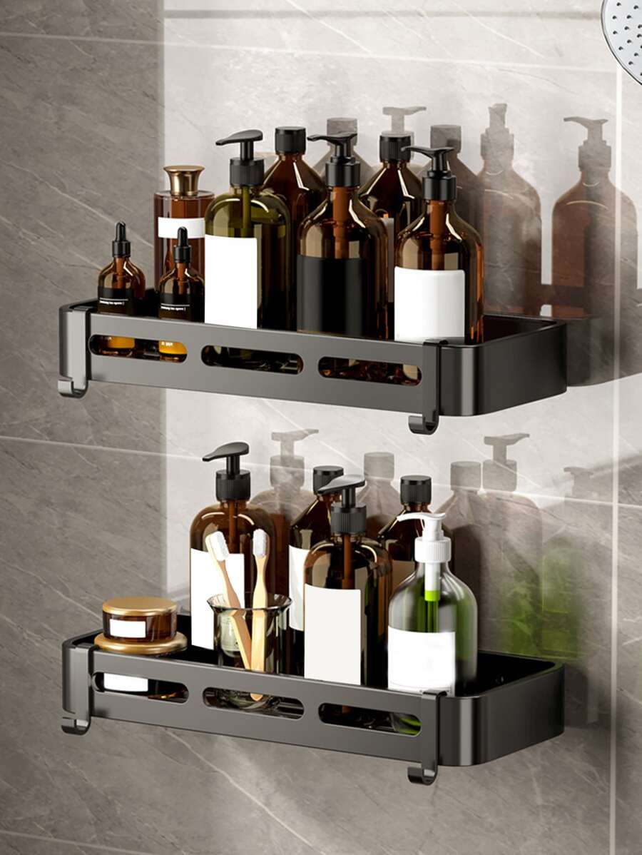 1 pieza Estante de almacenamiento de baño sin perforación - Negro - Ver 1