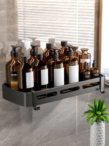 1 pieza Estante de almacenamiento de baño sin perforación - Negro - Ver 4