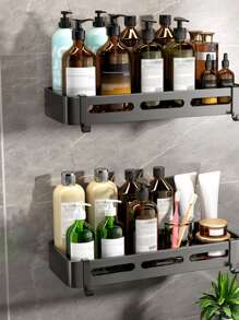 1 pieza Estante de almacenamiento de baño sin perforación - Negro - Ver 5