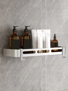 1 pieza Estante de almacenamiento de baño sin perforación montado en la pared - Plateado - Ver 3