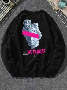 Manfinity Men Plus Sculpture & Slogan Graphic Sweatshirt - Black - View 1