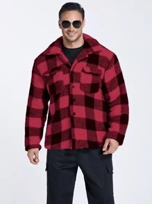 Manfinity Men Plus Buffalo Plaid Pattern Flap Pocket Overcoat - Multicolor - View 6