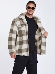 Manfinity 男士大方格圖案翻蓋口袋花呢外套 - 彩色 - 查看 1