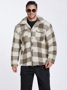 Manfinity 男士大方格圖案翻蓋口袋花呢外套 - 彩色 - 查看 6