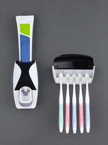 1pc Automatic Toothpaste Squeezer & 1pc Toothbrush Storage Rack - Multicolor - View 1