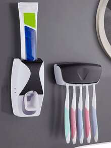 1pc Automatic Toothpaste Squeezer & 1pc Toothbrush Storage Rack - Multicolor - View 2