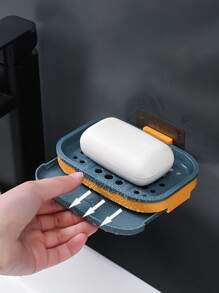 1pc Double-layer Punch-free Wall Mounted Soap Dish - Blue - View 5