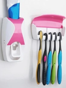1入組自動牙膏擠壓器和1入組牙刷收納架 - 粉色 - 查看 2