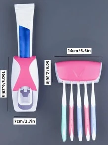 1入組自動牙膏擠壓器和1入組牙刷收納架 - 粉色 - 查看 6
