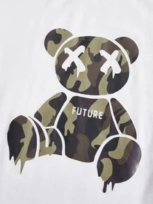 Manfinity VCAY 男士卡通圖案T恤和迷彩印花短褲 - 白色 - 查看 4