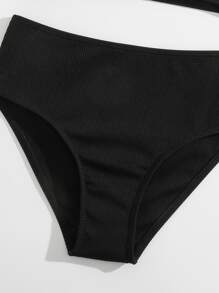 Tween Girl 纯色交叉后背比基尼套装 夏日海滩 - 黑色 - 查看 4