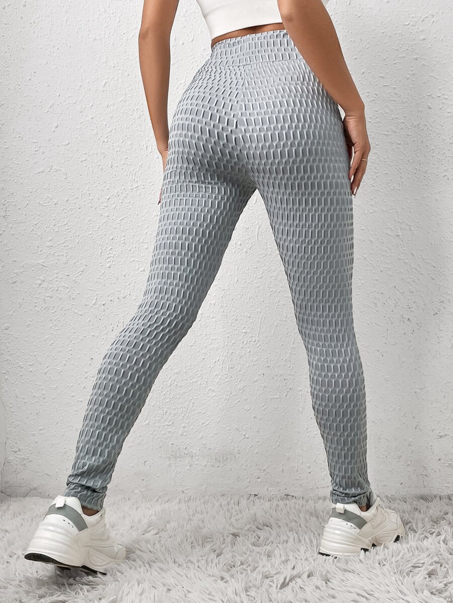 SHEIN Essnce High Waist Solid Textured Leggings - Grey - View 1