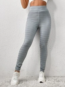 SHEIN Essnce High Waist Solid Textured Leggings - Grey - View 2
