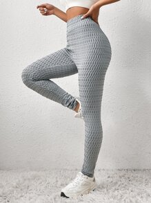 SHEIN Essnce High Waist Solid Textured Leggings - Grey - View 5