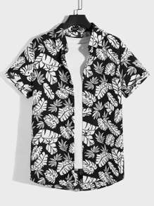Manfinity Men Tropical Print Shirt Without Tee - Black and White - View 1