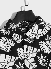 Manfinity Men Tropical Print Shirt Without Tee - Black and White - View 4