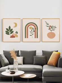 3入組月亮和葉子圖案無框畫 - 彩色 - 查看 1