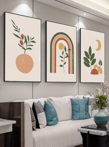 3入組月亮和葉子圖案無框畫 - 彩色 - 查看 2