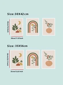 3入組月亮和葉子圖案無框畫 - 彩色 - 查看 3