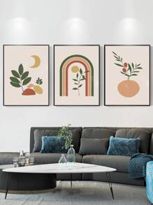 3入組月亮和葉子圖案無框畫 - 彩色 - 查看 4