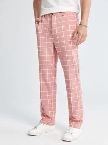 Manfinity RebelGame Men Grid Print Single Breasted Blazer & Trousers Set - Coral Pink - View 4