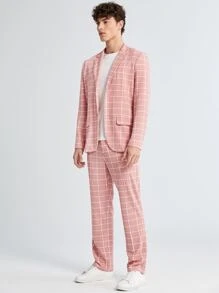 Manfinity RebelGame Men Grid Print Single Breasted Blazer & Trousers Set - Coral Pink - View 6