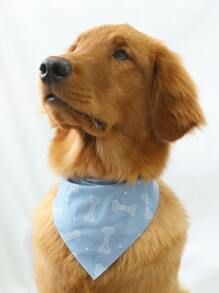 Supet 1入組骨圖案寵物方巾 - 霧霾藍 - 查看 1