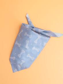 Supet 1入組骨圖案寵物方巾 - 霧霾藍 - 查看 2