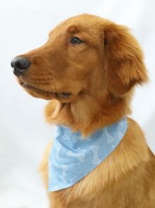 Supet 1入組骨圖案寵物方巾 - 霧霾藍 - 查看 3