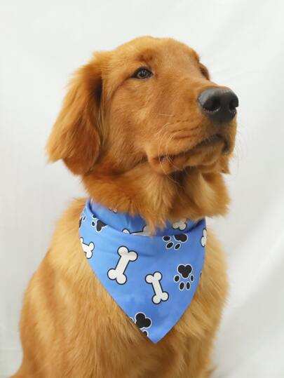 Supet 1pc Paw & Bone Pattern Pet Bandana
