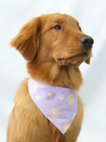 Supet 1入組花卉圖案和爪子圖案寵物方巾 - 紫色 - 查看 3