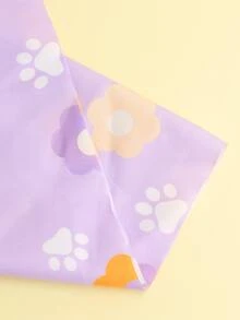 Supet 1入組花卉圖案和爪子圖案寵物方巾 - 紫色 - 查看 5