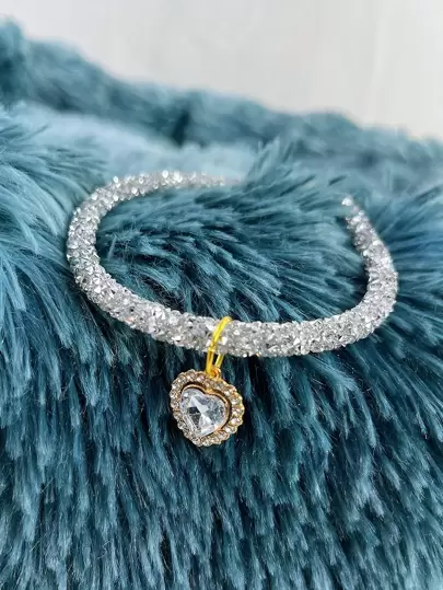 1pc Rhinestone Heart Charm Pet Necklace