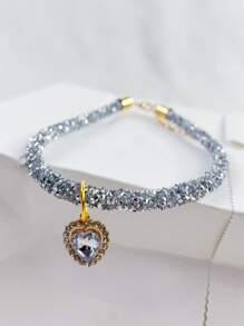 1 pieza Collar para mascotas con diamante de imitación con accesorio de corazón - Plateado - Ver 4