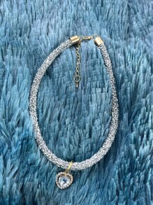 1 pieza Collar para mascotas con diamante de imitación con accesorio de corazón - Plateado - Ver 6