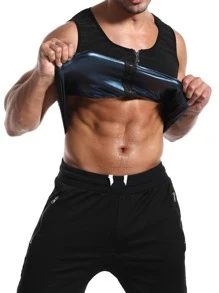 Men Zipper Front PU Polyurethane Sports Tank Top - Blue - View 1