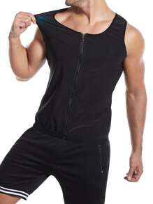 Men Zipper Front PU Polyurethane Sports Tank Top - Blue - View 6