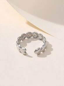 Heart Design Cuff Ring - Silver - View 2