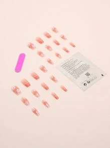 提升你風格帶24入組短棺材腮紅花卉圖案線假指甲和1張膠帶和1入組指甲銼 - 彩色 - 查看 2