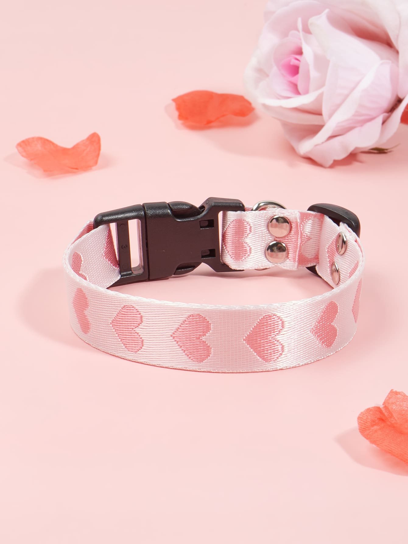A Nylon Sweet Heart Patterned Pink Pet Cat And Dog Collar Suitable For Small And Medium-Sized Cat And Dog Accessories To Wear At Home And Outdoors