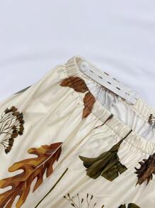 SHEIN Maternity Plant Print Adjustable Waist Nursing PJ Set - Beige - View 6